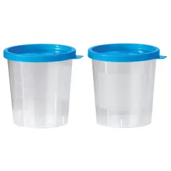 Urine beker met blauwe snap-on deksel